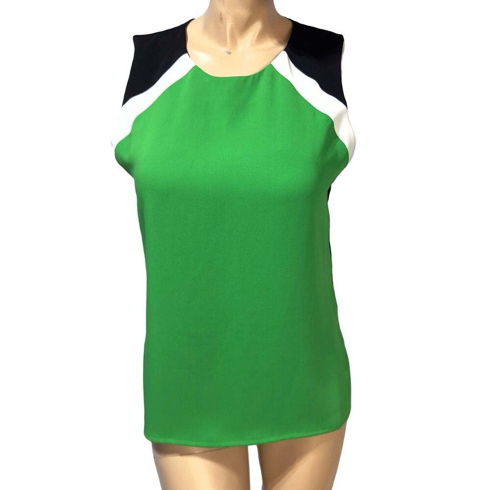 Calvin Klein Sleeveless Blouse Kelly Green Colorblock Size M Top Office Career